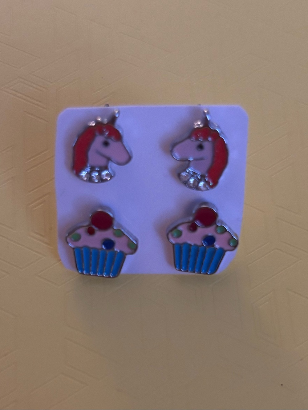 Playful Unicorn & Cupcake Kids Earring Set - Pink, Blue & Red Hypoallergenic